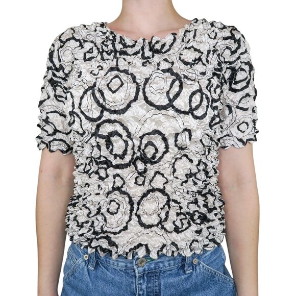 Vintage 90s Black & White Abstract Bubble Popcorn Shirt - Picture 2 of 9